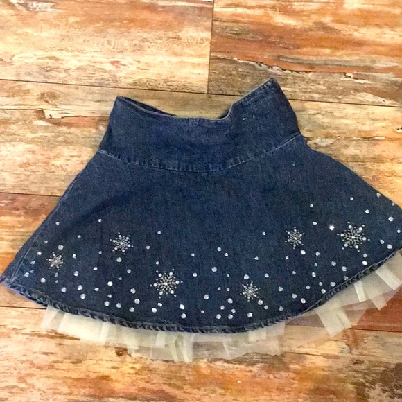 Gymboree denim tulle snowflake skirt 5 EUC - Picture 1 of 4